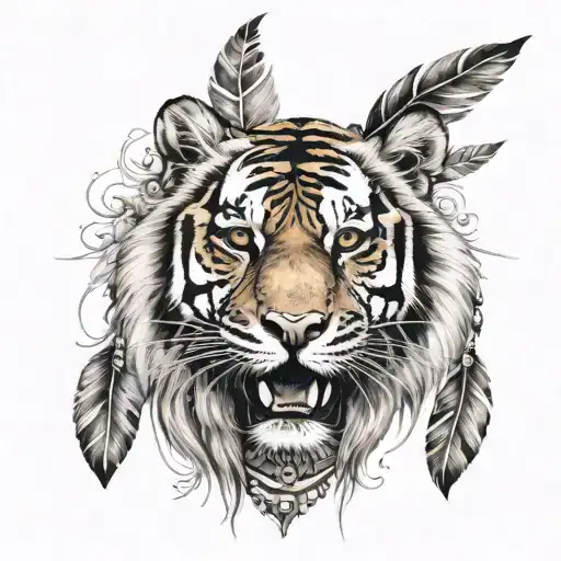 Tiger With Feathers Hanging Under