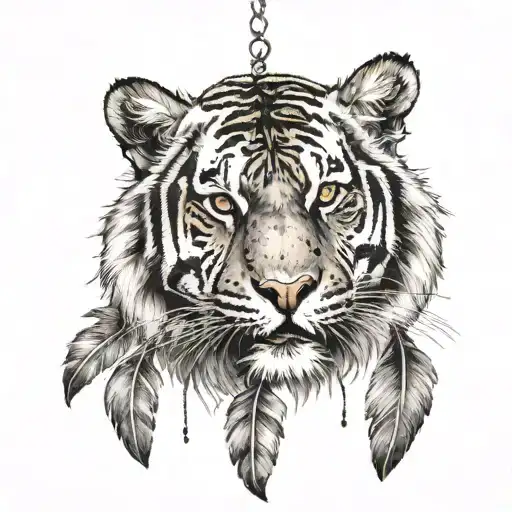 Tiger With Feathers Hanging Dangling