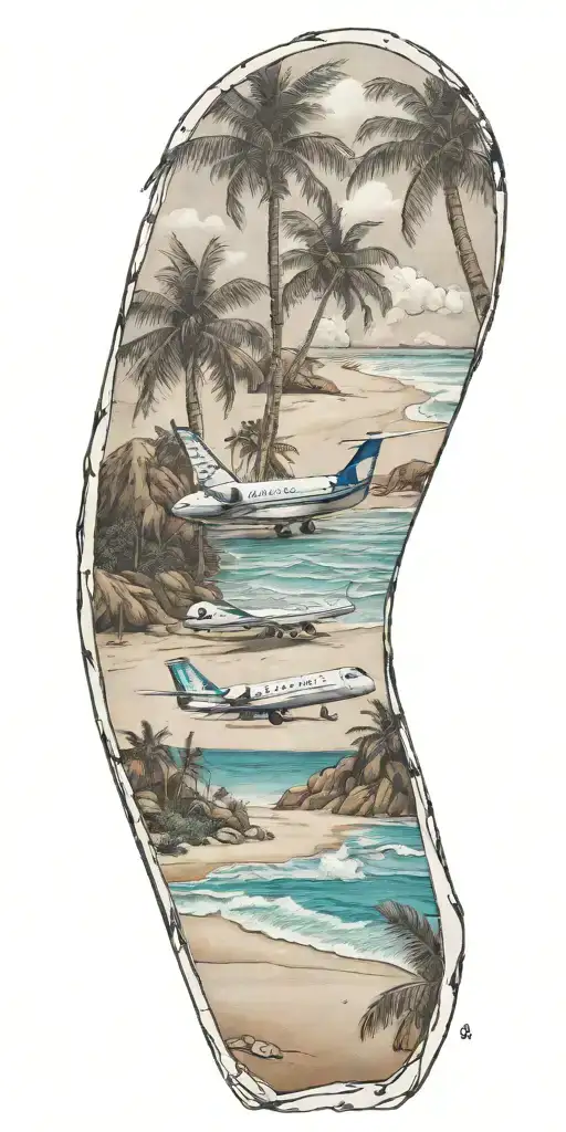 Beach Scene With A Single Private Jet