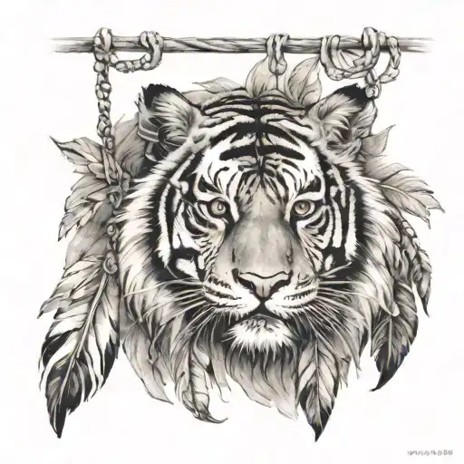 Tiger With Feathers Hanging Dangling