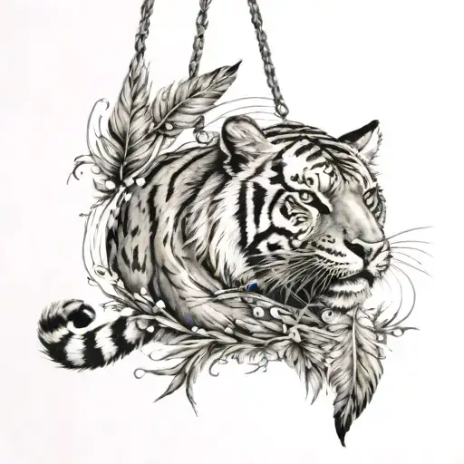Tiger With Feathers Hanging Dangling