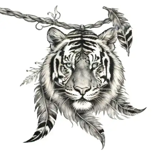 Tiger With Feathers Hanging Dangling