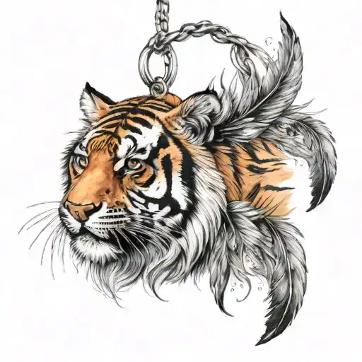 Tiger With Feathers Hanging Dangling