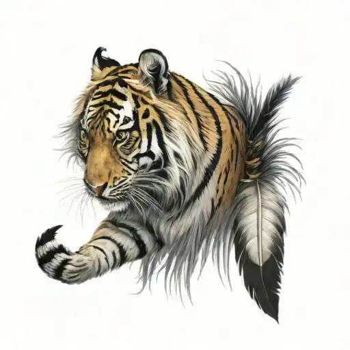 Tiger With Feathers Hanging Dangling
