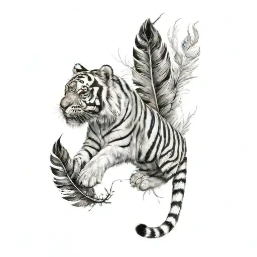 Tiger With Feathers Hanging Dangling
