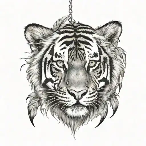 Tiger With Feathers Hanging Dangling