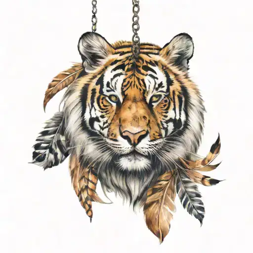 Tiger With Feathers Hanging Dangling