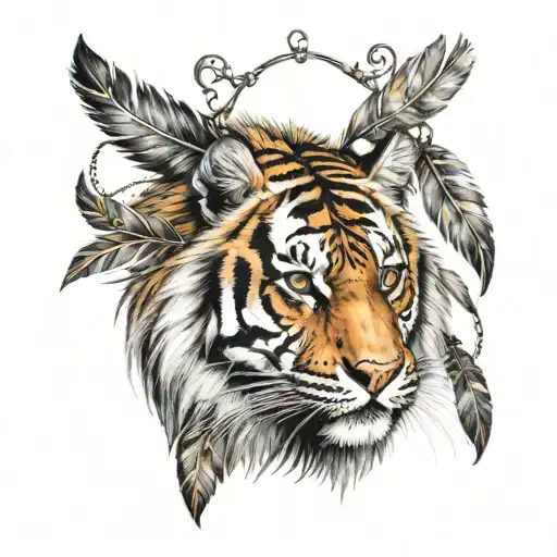 Tiger With Feathers Hanging Dangling