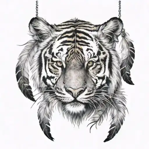 Tiger With Feathers Hanging Dangling