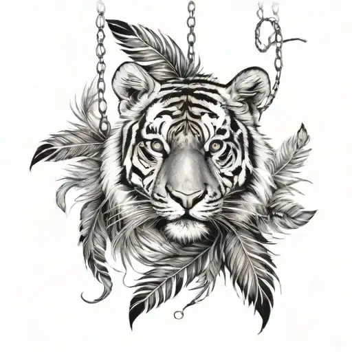 Tiger With Feathers Hanging Dangling