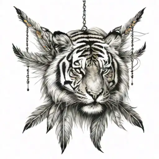 Tiger With Feathers Hanging Dangling