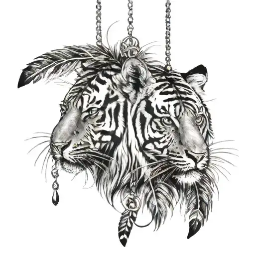 Tiger With Feathers Hanging Dangling