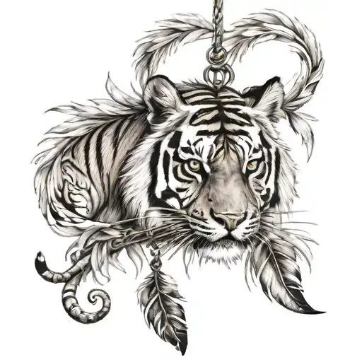 Tiger With Feathers Hanging Dangling