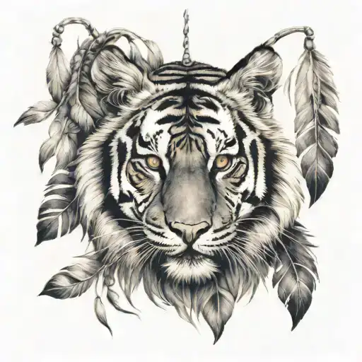 Tiger With Feathers Hanging Dangling