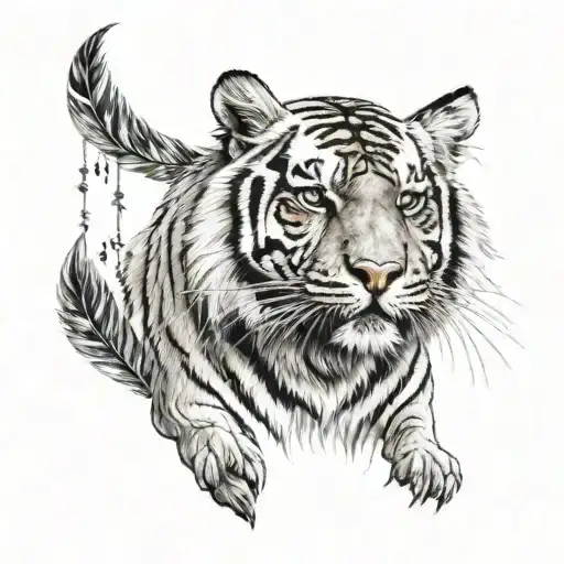 Tiger With Feathers Hanging Dangling