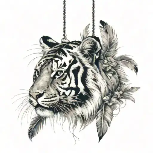 Tiger With Feathers Hanging Dangling