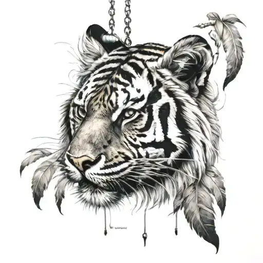 Tiger With Feathers Hanging Dangling