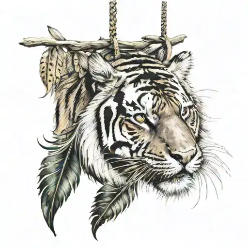 Tiger With Feathers Hanging Dangling