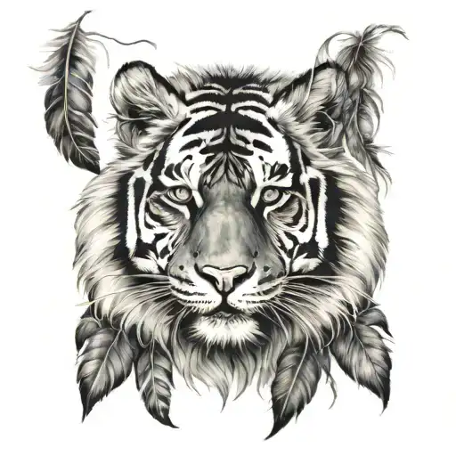 Tiger With Feathers Hanging Dangling