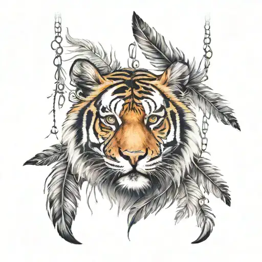 Tiger With Feathers Hanging Dangling