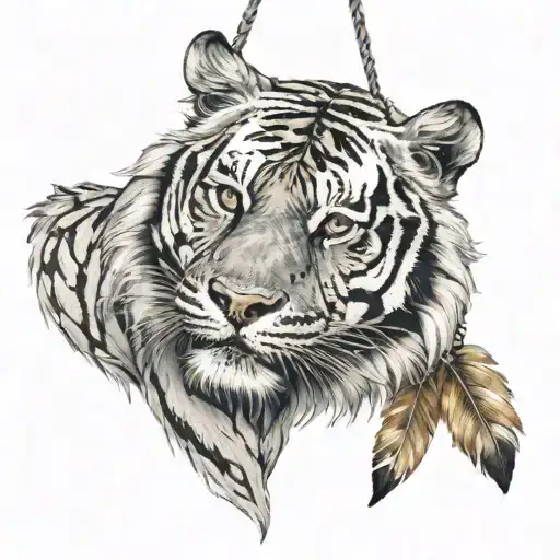 Tiger With Feathers Hanging Dangling