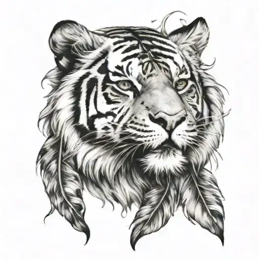Tiger With Feathers Hanging Dangling