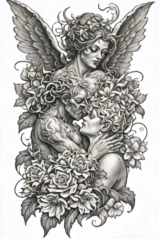Demon Kissing Angel In Flowers