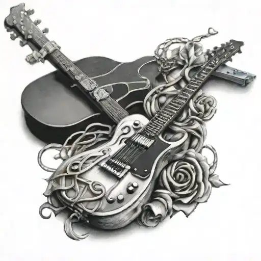 Guns And Guitar Neck Intertwined