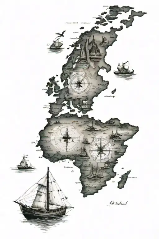 3D Nautical Partial World Map Symbolizing Travel