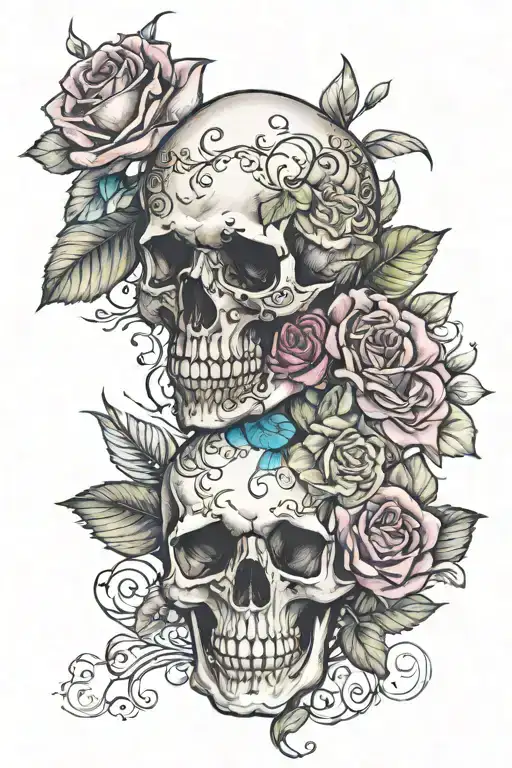 Rainbow And A Skull With Roses