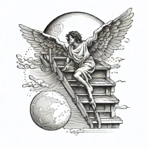 Angel Climbing Ladder To The Moon