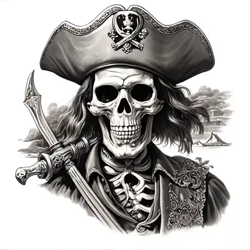 Skeleton Pirate Captain Full Body Sleeve Highly Detailed