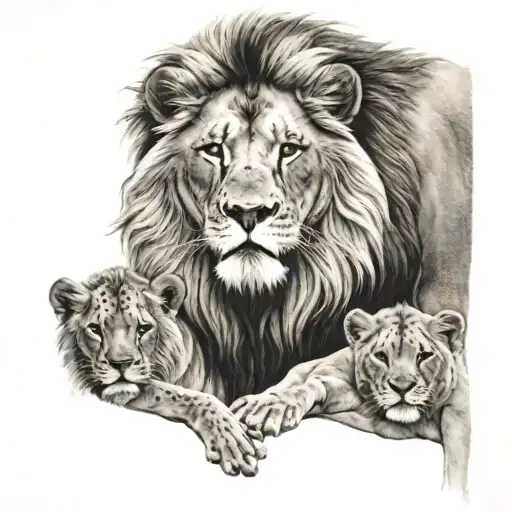 Lion And Daughters Holding Hands