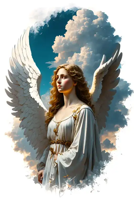Angel With Clouds And Angel Wing
