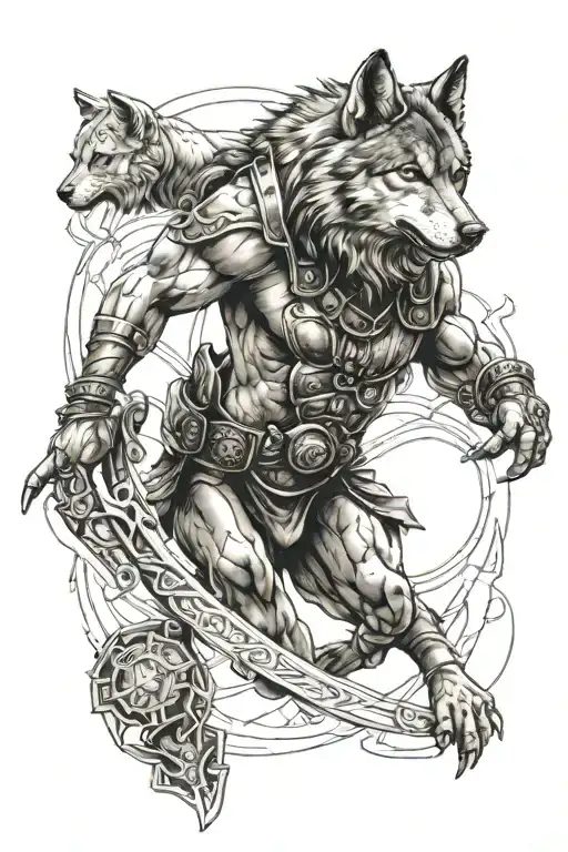Wolf With Gladiator And Background