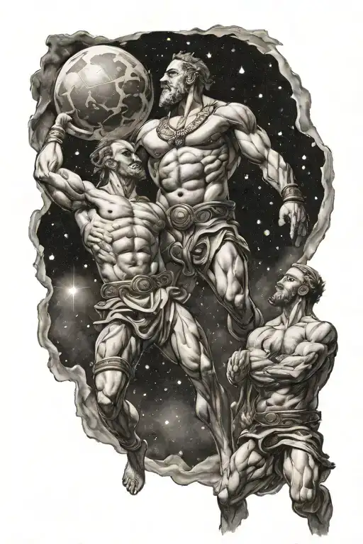 Atlas And Hercules Holdng Up The Sky Filled With Stars