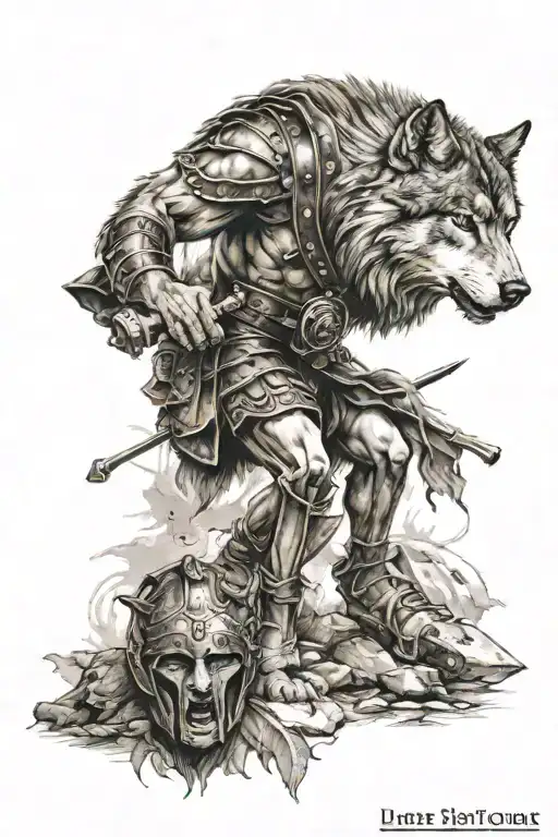Wolf And Roman Gladiator