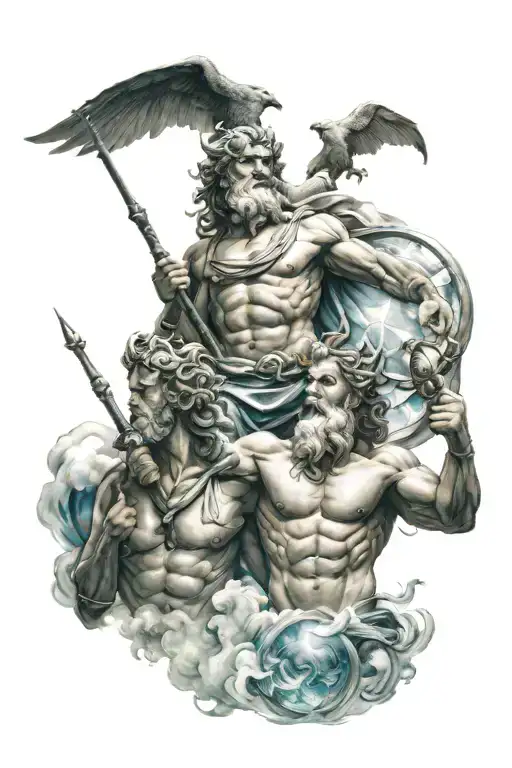 Zeus Poseidon And Atlas Holding The Sky
