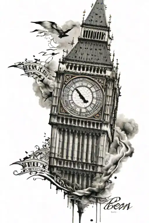 Big Ben Clock Tower With Big Ben Text Written Underneath