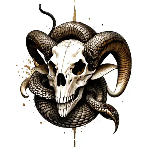 Serpent And Ram Skull Surrounded