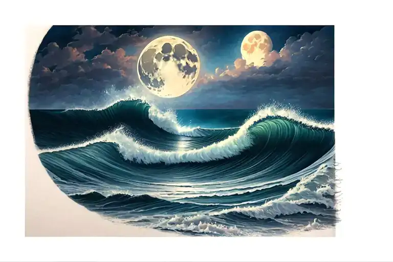 Ocean And Waves With Moon