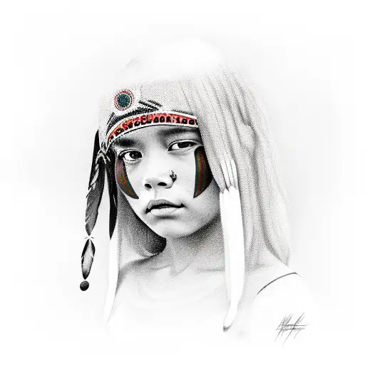 Indigenous Girl With Red Background