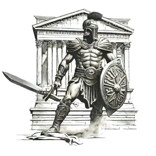 Roman Gladiator In Front Of The Roman Pantheon With A Sword