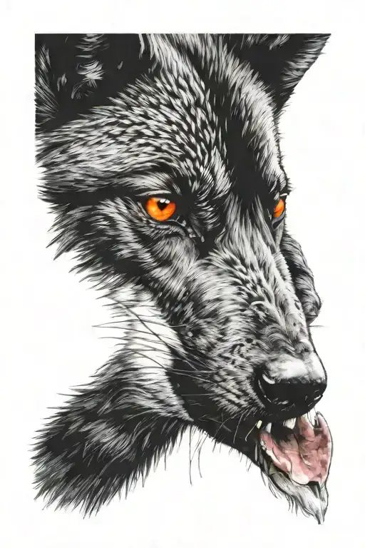 A Black Wolf With Left Red Eye And Right Blue Eye