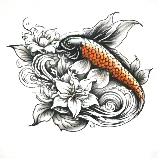 Vietnamese Tattoo Sleeve With Koi Fish Swimming
