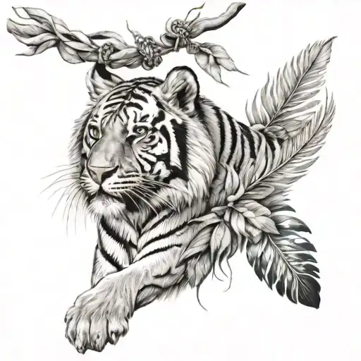 Tiger With Feathers Hanging Dangling