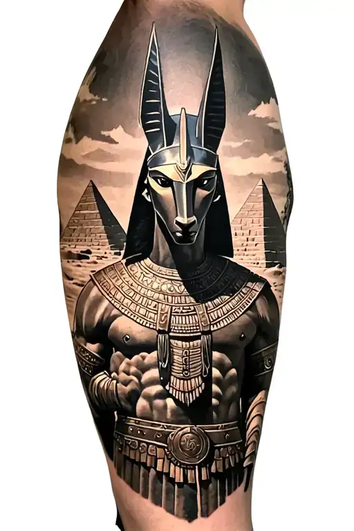 Anubis With Pyramids And Inca Warrior