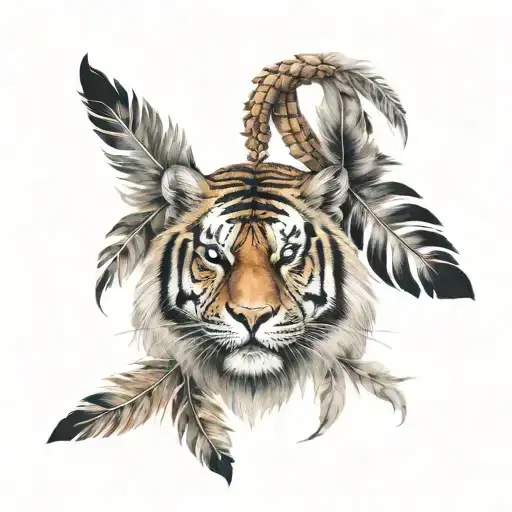 Tiger With Feathers Hanging Dangling