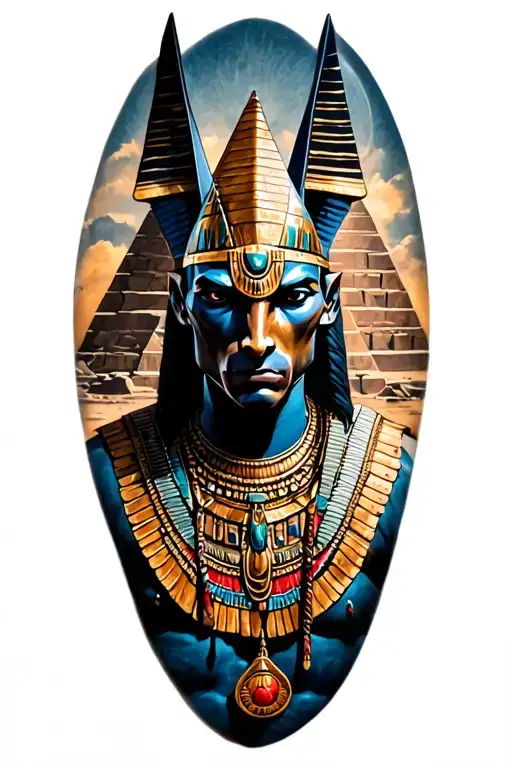 Anubis With Pyramids And Inca Warrior