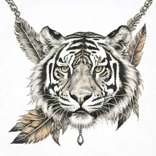 Tiger With Feathers Hanging Dangling